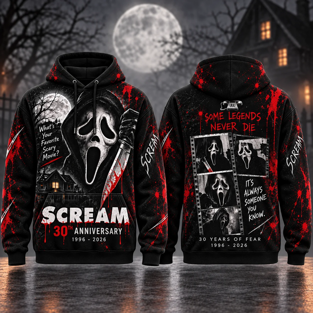 30 Years of Fear Horror Hoodie – Bloody Slasher Anniversary Pullover