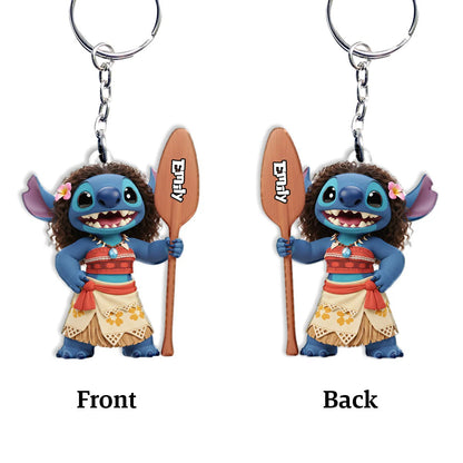 Blue Ohana Princess - Personalized Ohana Keychain
