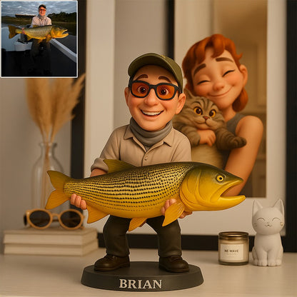 Custom Fishing Photo Pixar Cartoon Style Acrylic Plaque