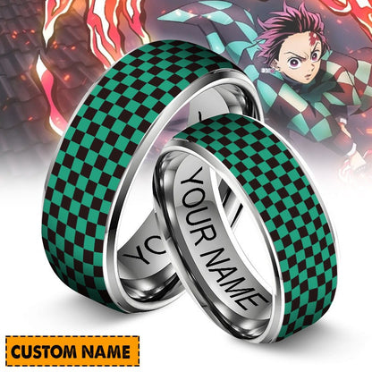 Kamado Tanjiro Personalized Silver Tungsten Ring Gift For Fan - Limited Edition