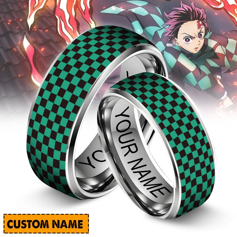 Kamado Tanjiro Personalized Silver Tungsten Ring Gift For Fan - Limited Edition