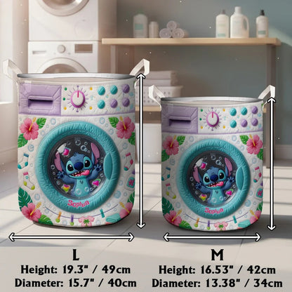 Personalized Cute Blue Alien Storage Basket - Custom Name Ohana Quilt Laundry Basket