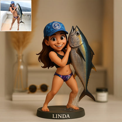Custom Fishing Photo Pixar Cartoon Style Acrylic Plaque