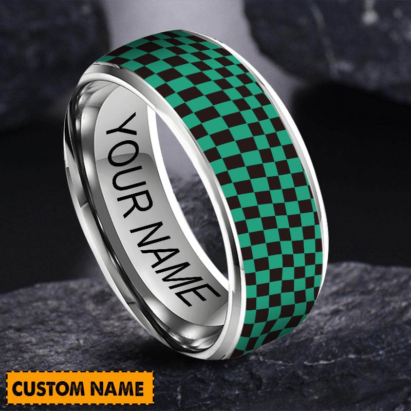 Kamado Tanjiro Personalized Silver Tungsten Ring Gift For Fan - Limited Edition