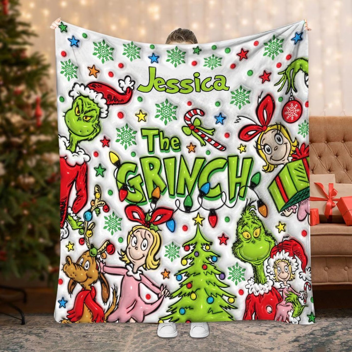 Funny Green Monster - Personalized Stole Christmas Blanket