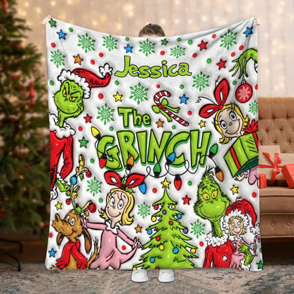 Funny Green Monster - Personalized Stole Christmas Blanket