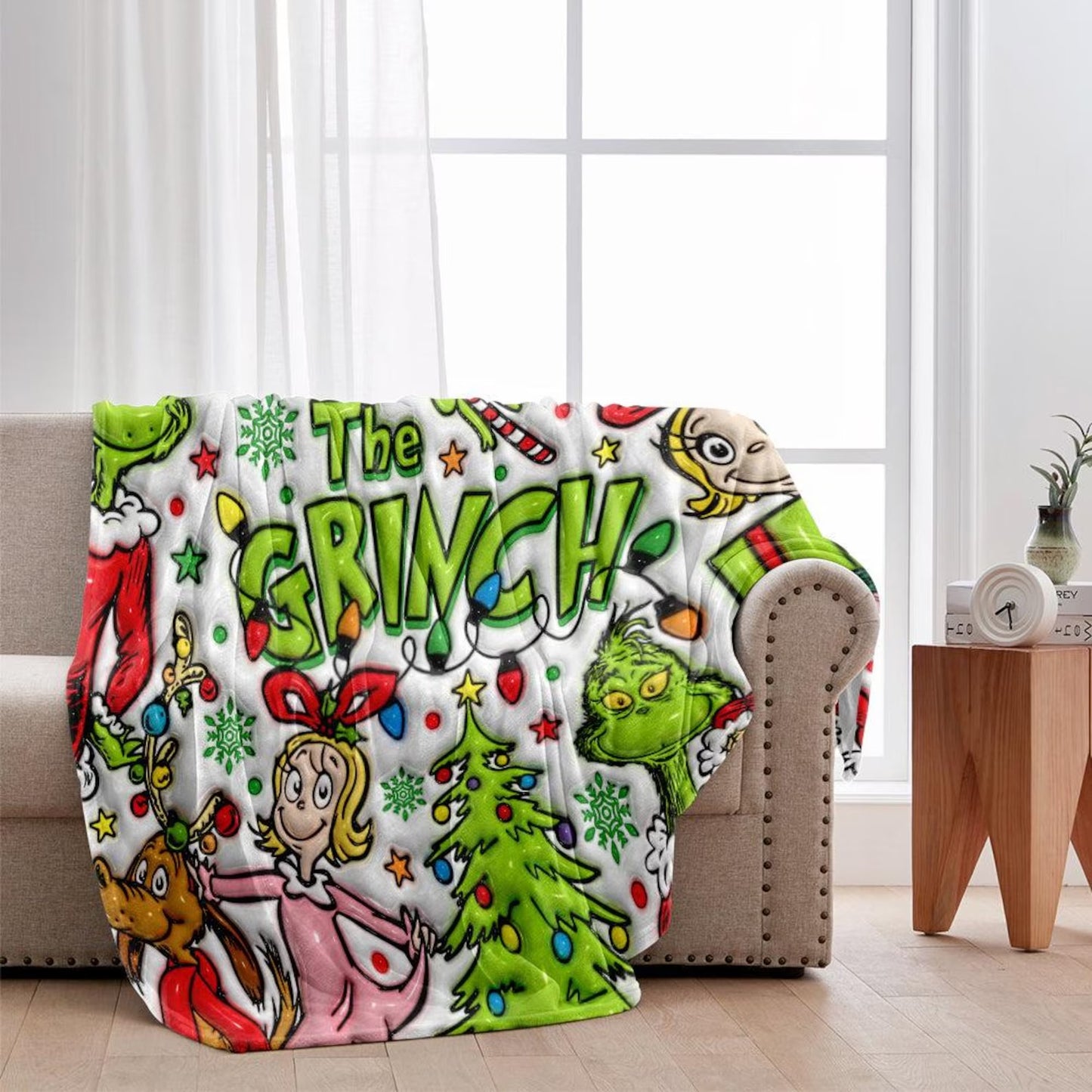 Funny Green Monster - Personalized Stole Christmas Blanket