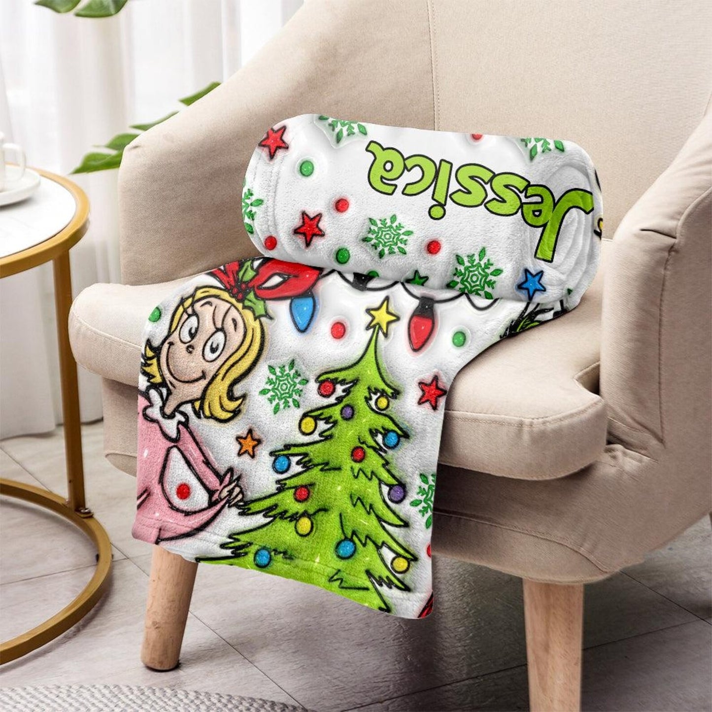 Funny Green Monster - Personalized Stole Christmas Blanket