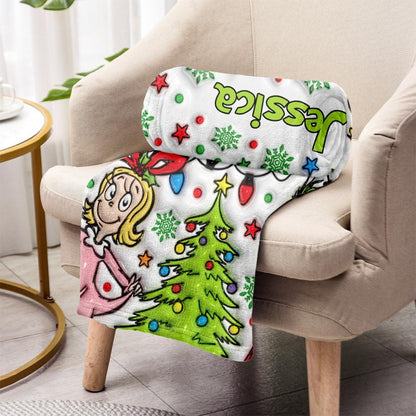 Funny Green Monster - Personalized Stole Christmas Blanket
