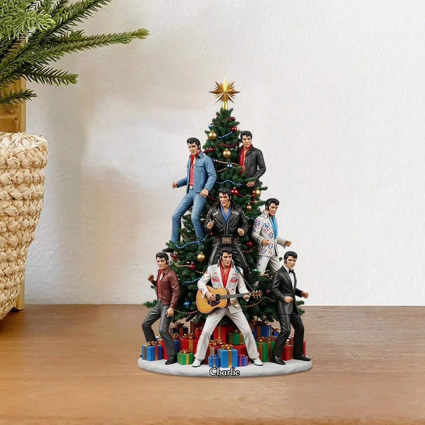 Personalized Singer Beside Pine Tree Christmas Acrylic Plaque, Famous Rock & Roll Plaque