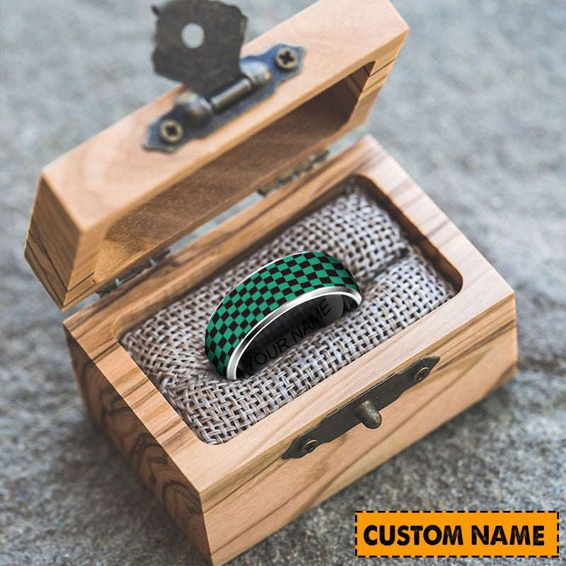 Kamado Tanjiro Personalized Silver Tungsten Ring Gift For Fan - Limited Edition