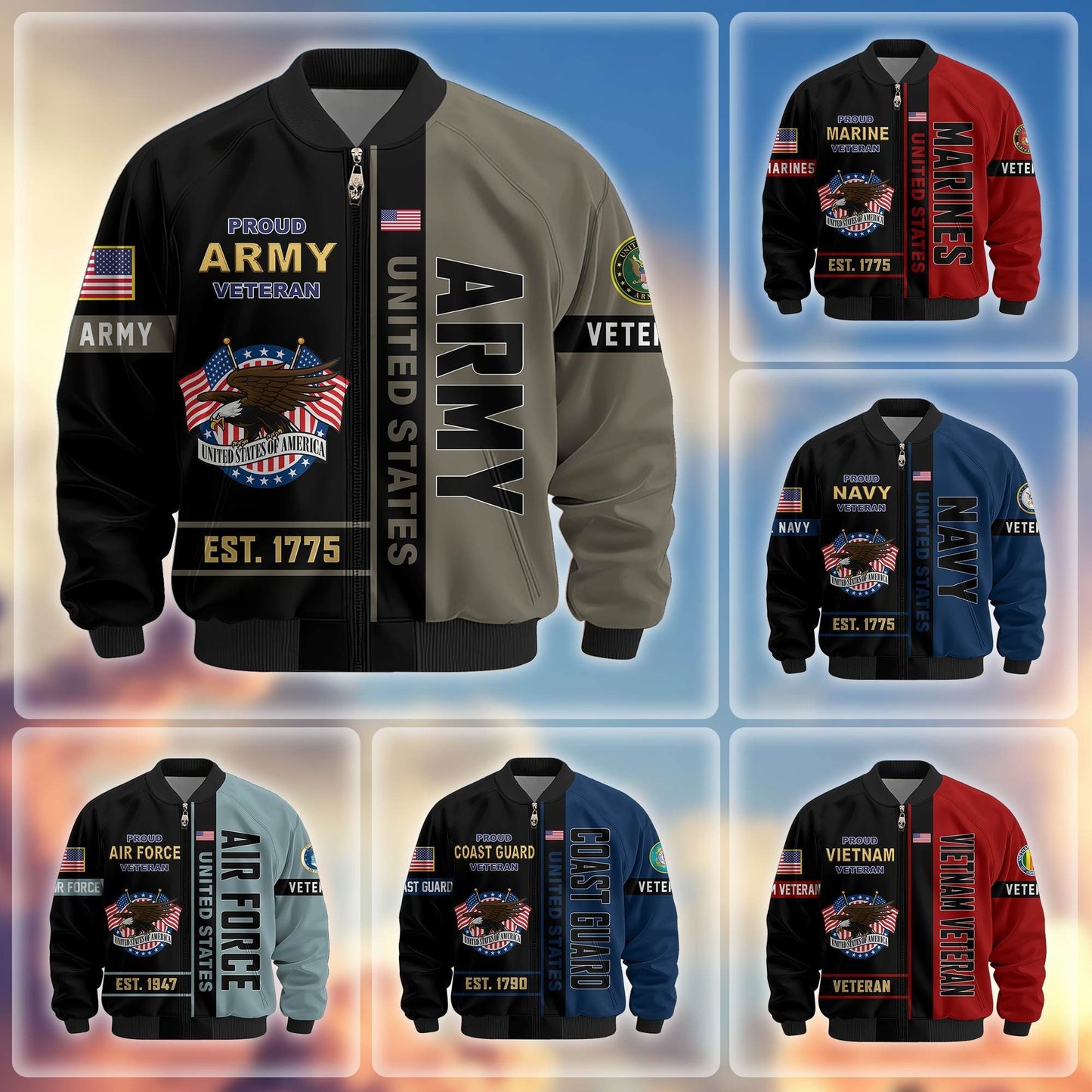 US Veterans Bomber Jacket 2, Gifts For US Veterans, Gifts On Father's Day, Veterans Day