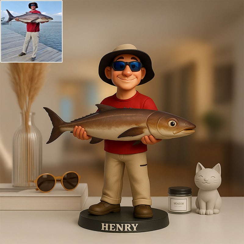Custom Fishing Photo Pixar Cartoon Style Acrylic Plaque