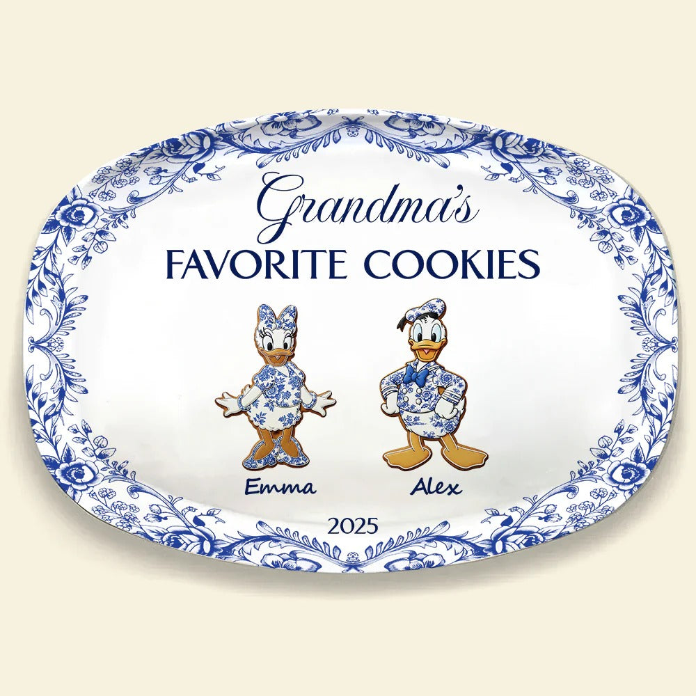 Grandma's Cookies - Personalized Christmas Gifts - Toile De Jouy Blue Floral Plate