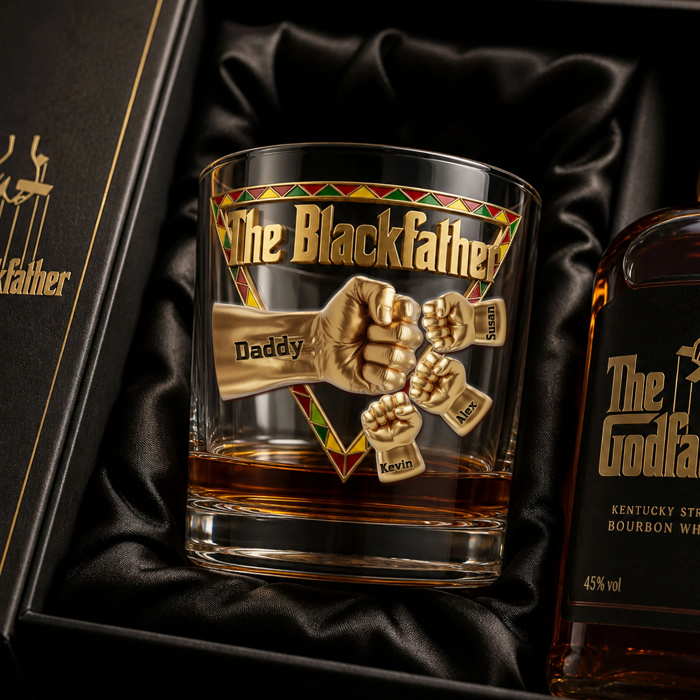 The Black Father 11oz Round Glass - Personalized Gifts For Dad