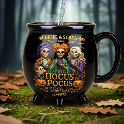 Three Spooky Sisters Cauldron Mug - Personalized Gifts For Horror Lovers