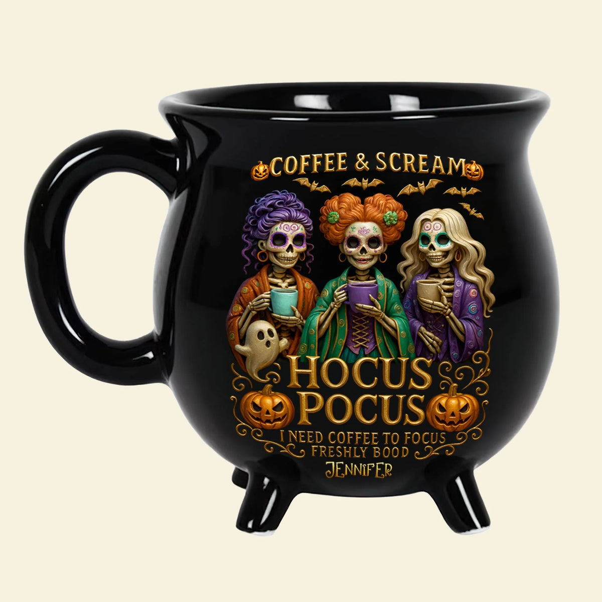 Three Spooky Sisters Cauldron Mug - Personalized Gifts For Horror Lovers