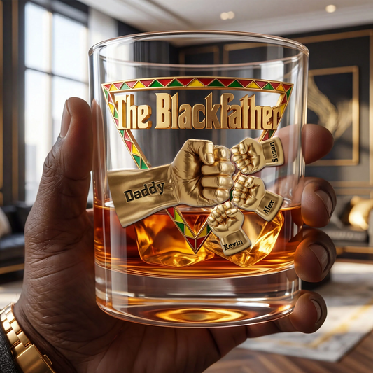 The Black Father 11oz Round Glass - Personalized Gifts For Dad