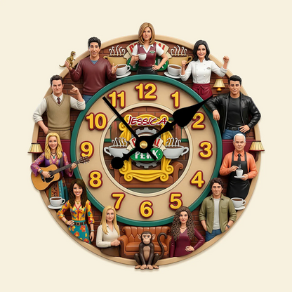 Retro Coffee Shop Squad Wall Clock - Personalized Gifts For Sitcom Lover Wall Clock