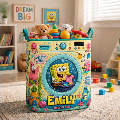 Personalized Ocean Friends Storage Basket - Custom Name Funny Quilt Laundry Basket