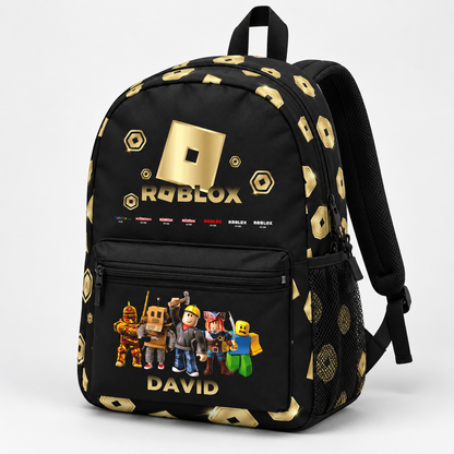 Personalized Gamer Backpack for Kids - Custom Name Blocky Avatar School Bag