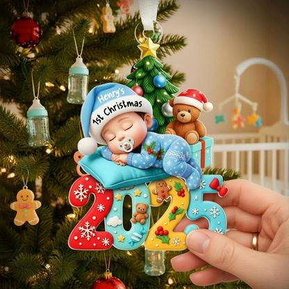Custom 2025 Acrylic Keepsake, Baby’s First Christmas Ornament, Personalized Newborn Gift