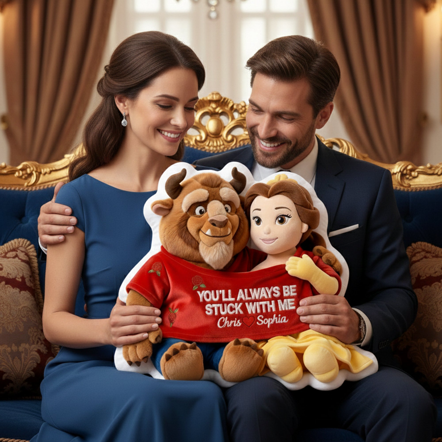 Fairy Tale Couple In Cute Shirt Shaped Pillow, Personalized Gifts For Couple