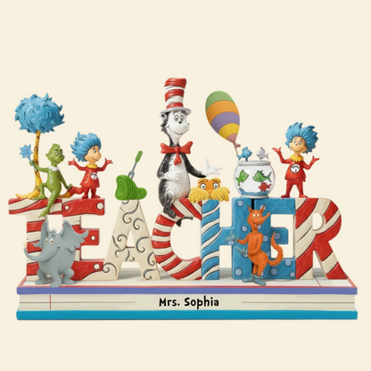 Cute & Playful Characters From Children’s Books, Personalized Cartoon Teacher Things Custom Shaped Acrylic Plaque, Gift for Teacher