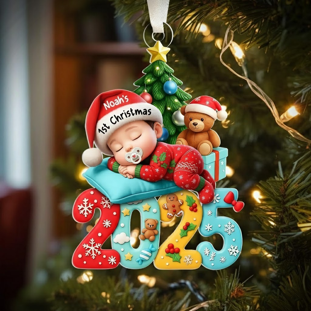 Custom 2025 Acrylic Keepsake, Baby’s First Christmas Ornament, Personalized Newborn Gift