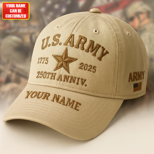 250th Anniversary Of The Army Embroidered Hats, Personalized Embroidered Classic Cap