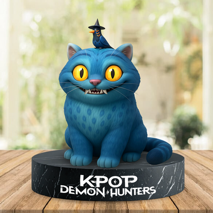 Magic Companions Forever – Personalized Blue Cat & Witch Bird Custom Shaped Acrylic Plaque