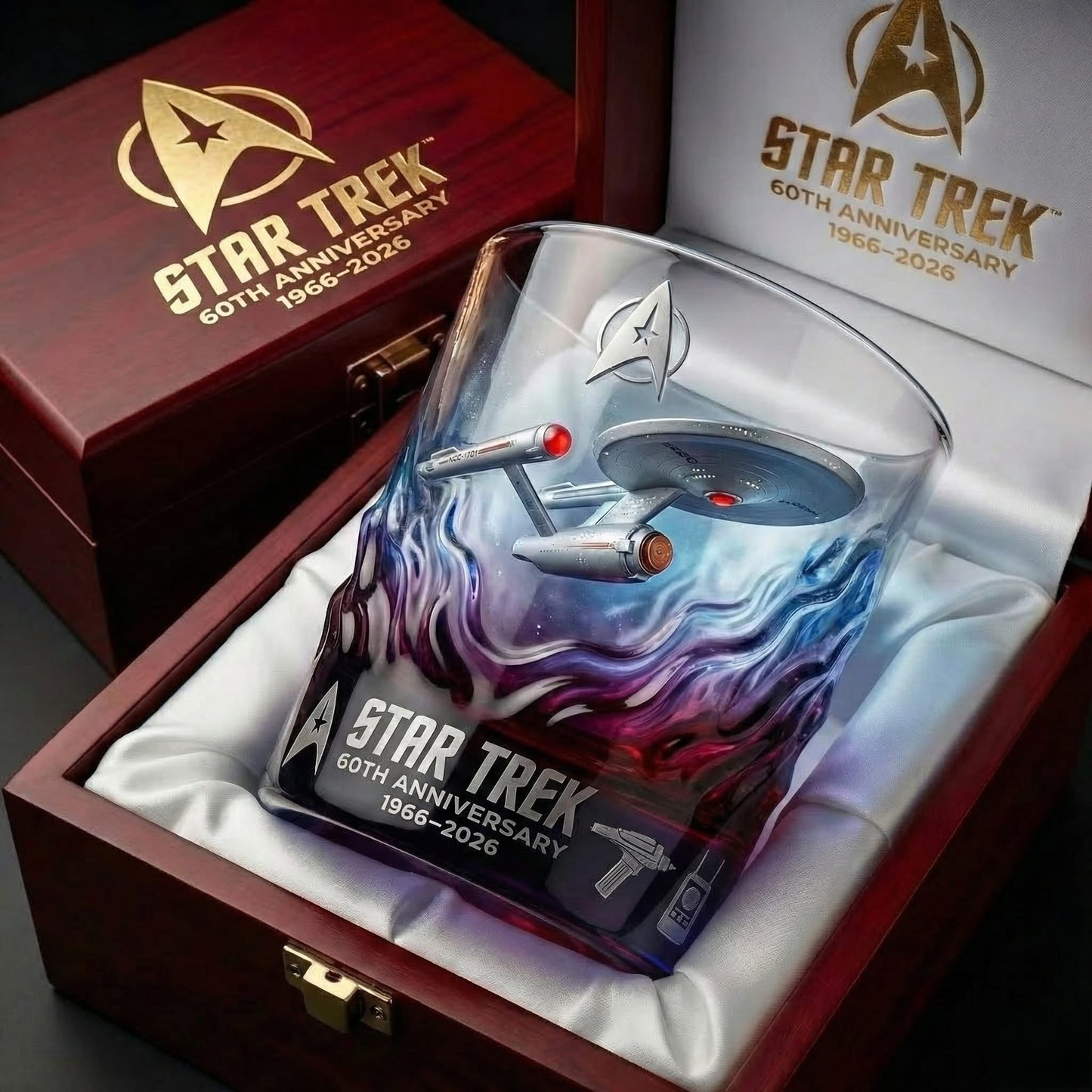 Galaxy Starship 60th Anniversary - Personalized Star Fleet Whiskey Glass