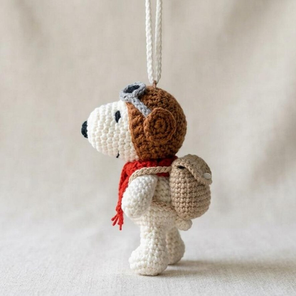 Cute Crochet Dog Car Charm, Pilot Amigurumi Rearview Mirror Decor