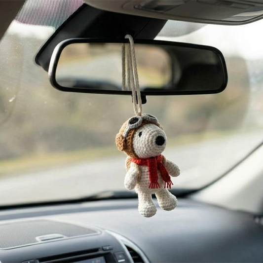 Cute Crochet Dog Car Charm, Pilot Amigurumi Rearview Mirror Decor
