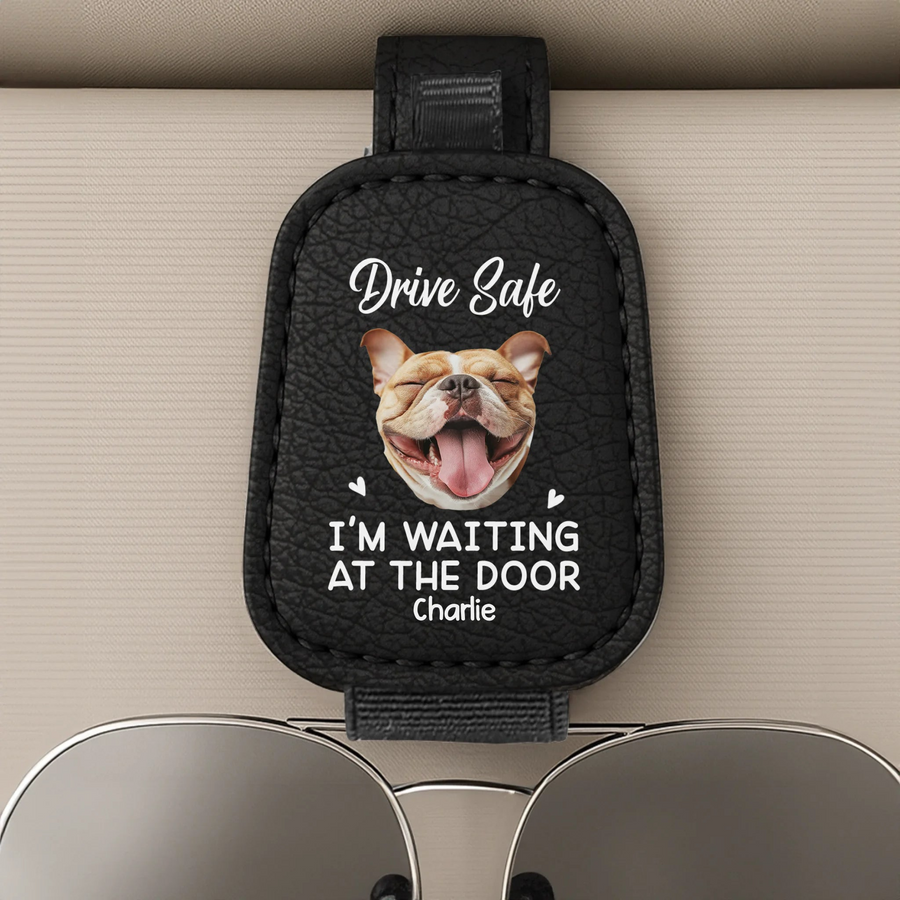 Custom Photo We're Waiting At The Door - Dog & Cat Personalized Custom Leather Car Visor - Father's Day, Gift For Pet Owners, Pet Lovers