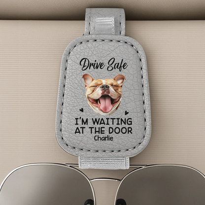 Custom Photo We're Waiting At The Door - Dog & Cat Personalized Custom Leather Car Visor - Father's Day, Gift For Pet Owners, Pet Lovers