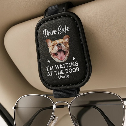 Custom Photo We're Waiting At The Door - Dog & Cat Personalized Custom Leather Car Visor - Father's Day, Gift For Pet Owners, Pet Lovers