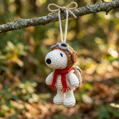 Cute Crochet Dog Car Charm, Pilot Amigurumi Rearview Mirror Decor