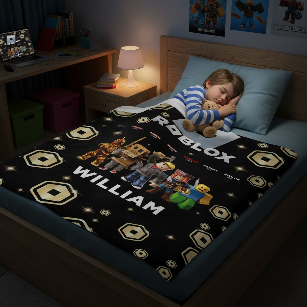 Custom Gamer Blanket for Kids – Personalized Name with 3D Game Characters Print