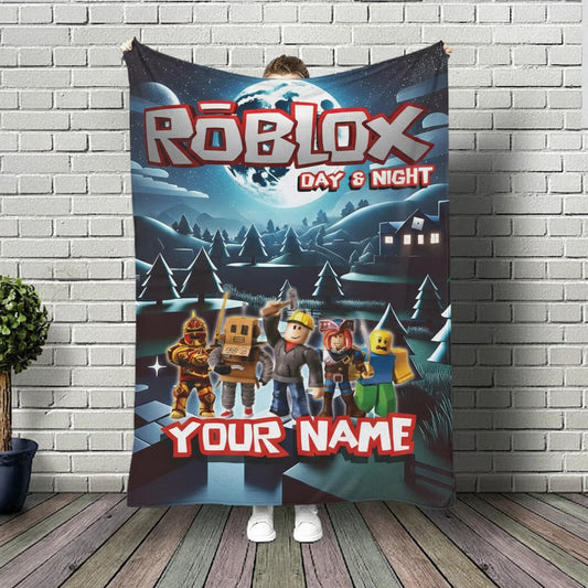 Day & Night Adventure – Personalized Gamer Custom Name Blanket