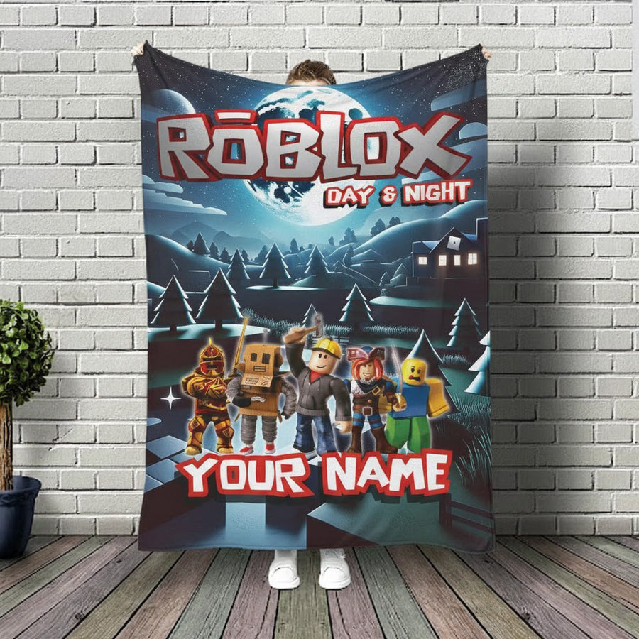 Day & Night Adventure – Personalized Gamer Custom Name Blanket